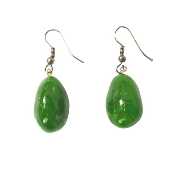 Dark Green Pear Shape Jade Dangle Drop Earrings Surgical Steel Hooks - Picture 1 of 2